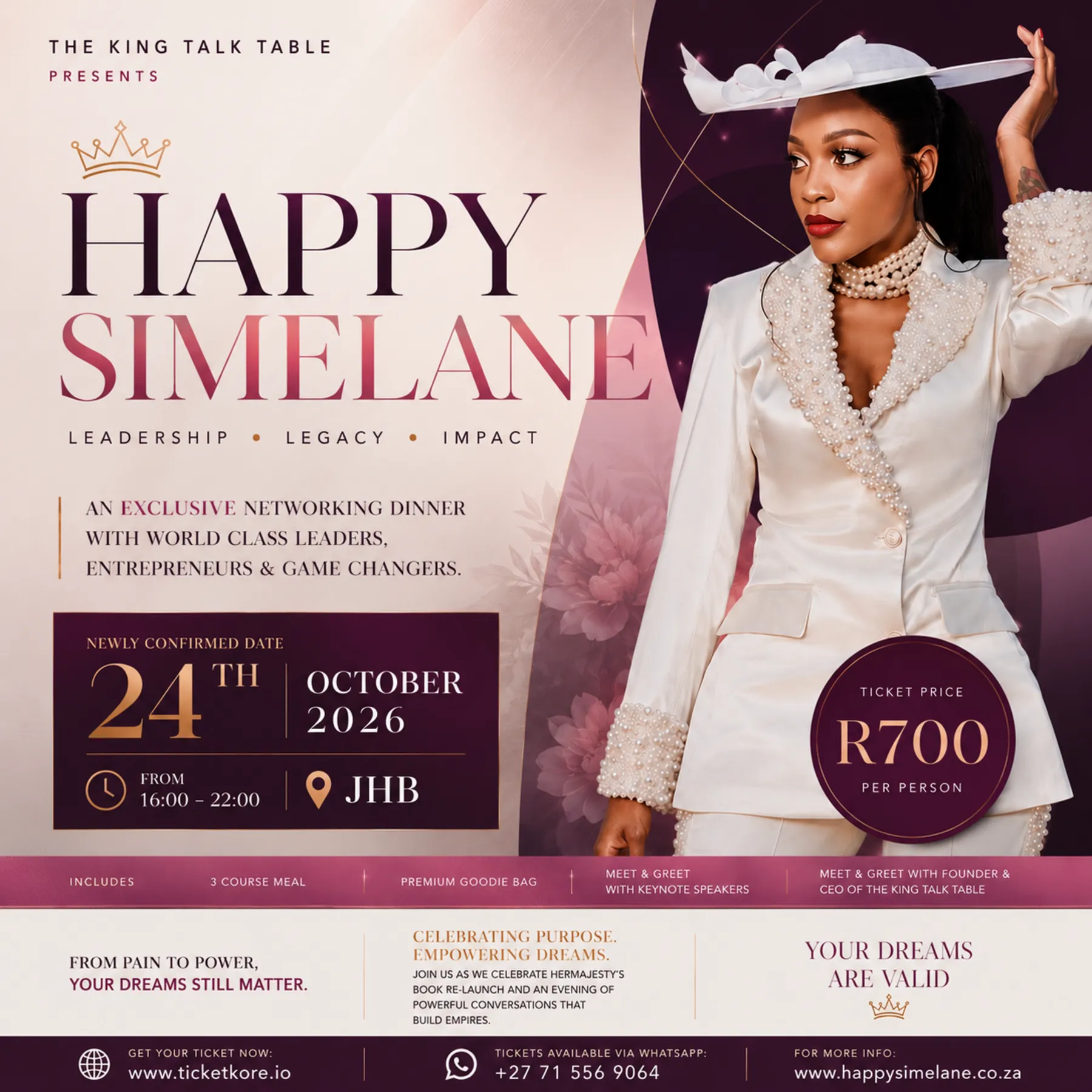 Happy Simelane at The King Talk Table networking dinner — Saturday, 24 October 2026, Johannesburg