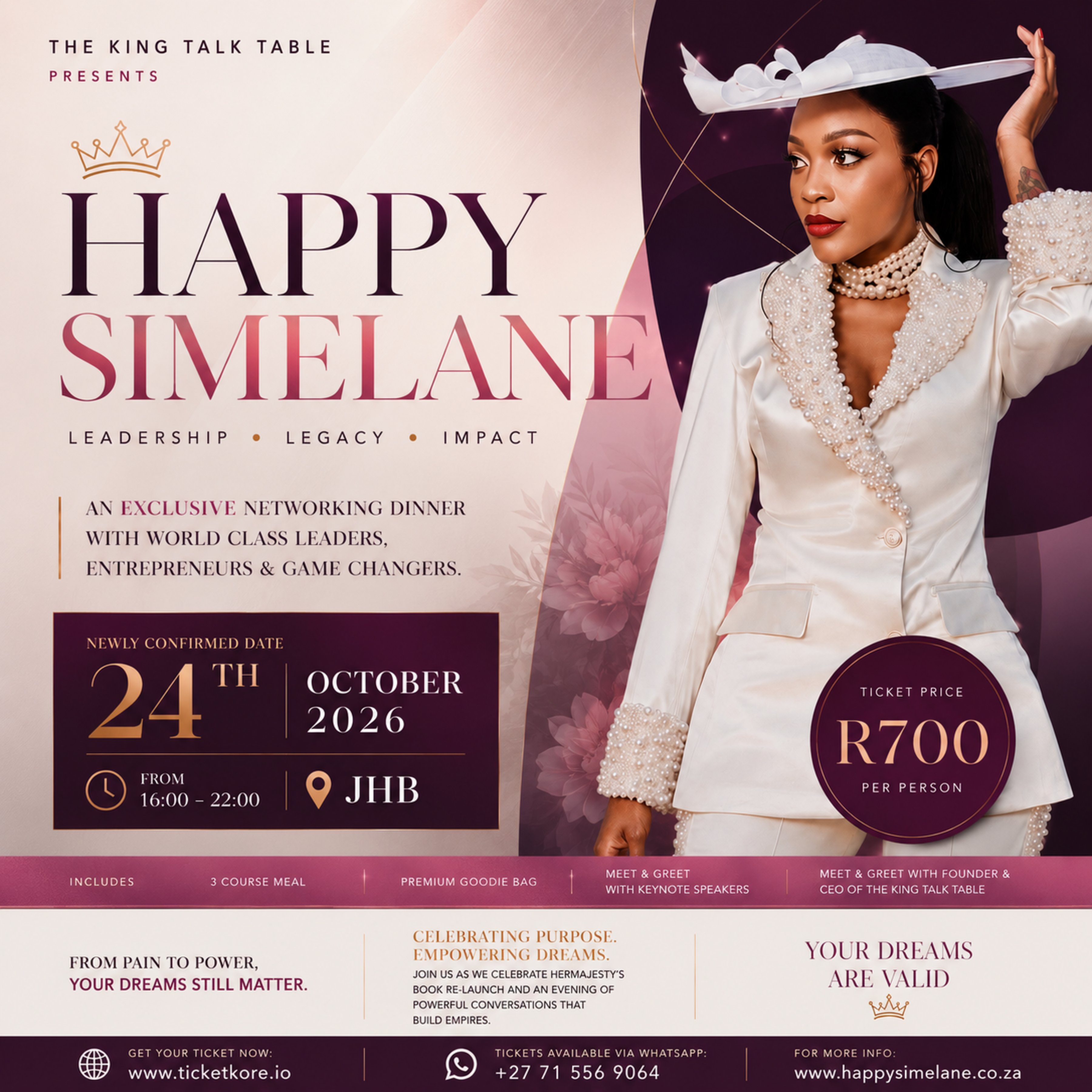 The King Talk Network Event poster — Saturday, 24 October 2026, tickets R700 per seat via Ticketkore